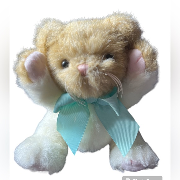 The Bearington Collection 11” Brown & White Plush Jointed Teddy Bear Blue Bow - Picture 2 of 4